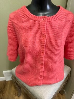NWOT Pink Rose Coral Short Sleeve Button Front Knit Cardigan
